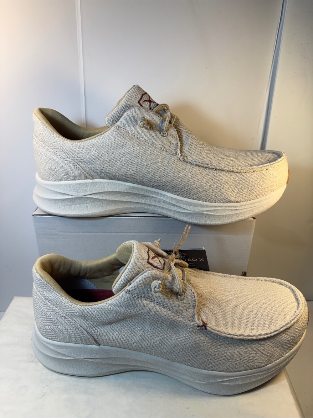 Twisted X Cream Canvas Boat Sneakers
